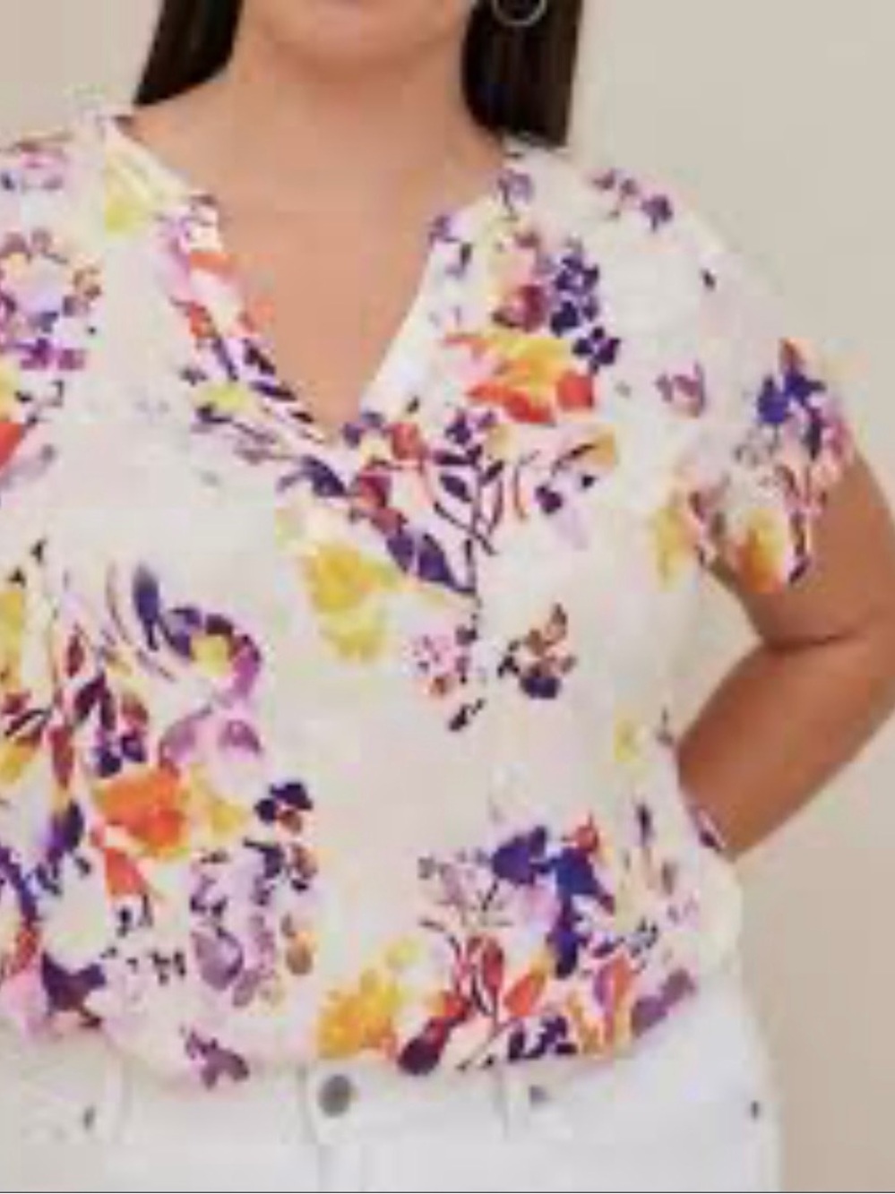 Torrid Pink Multi Floral V-Neck Short Sleeve Tunic Size 1 Soft & Flowy